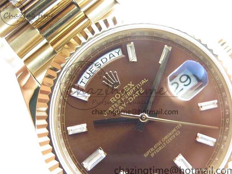 Best AAA Replica Sites Dial 40mm 904 New Version RG Bracelet Bold 228239 2825 President A Crystal Markers Day-Date on RG BP Brown Dial T 0118